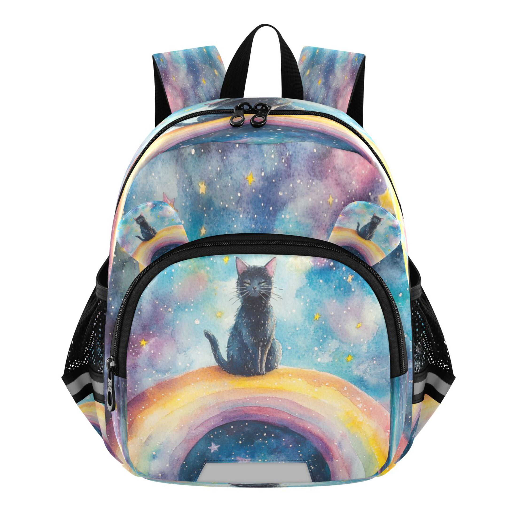 Cat Pattern Rucksack DIXRUYEE Backpack Lovely Whimsical Cat on A Rainbow Pattern Pattern ...