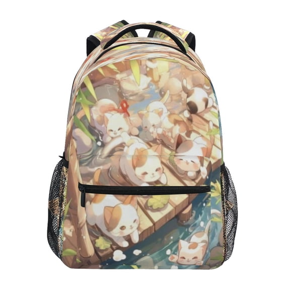 DIXRUYEE Backpack Schoolbag Bamboo Stream Cats Float Pattern 15L/18L 2-SIZE
