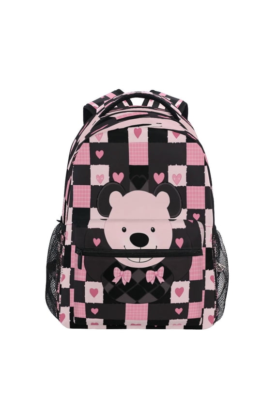 Backpack Schoolbag Bear Checkerboard Pattern 15L/18L 2-SIZE