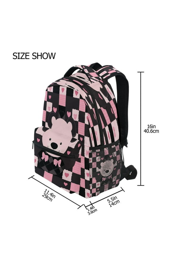 Backpack Schoolbag Bear Checkerboard Pattern 15L/18L 2-SIZE