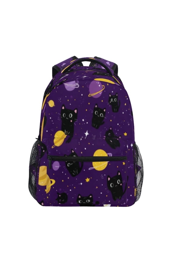 Backpack Schoolbag Black Cats and Space Elements Pattern 15L/18L 2-SIZE