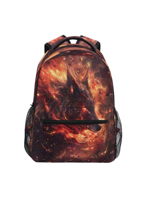 Backpack Schoolbag Black Wolf Flame Dream Pattern 15L/18L 2-SIZE