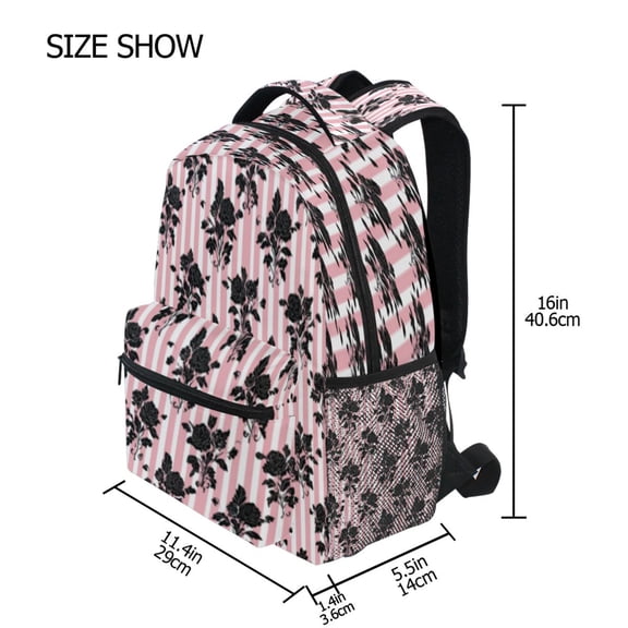 DIXRUYEE Backpack Schoolbag Bold Black Rose Pattern 15L/18L 2-SIZE