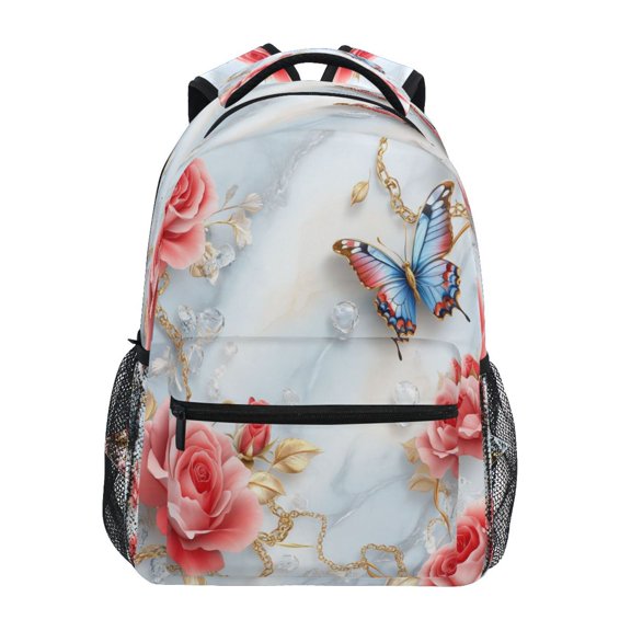 DIXRUYEE Backpack Schoolbag Butterfly Among Blushing Roses Pattern 15L/18L 2-SIZE