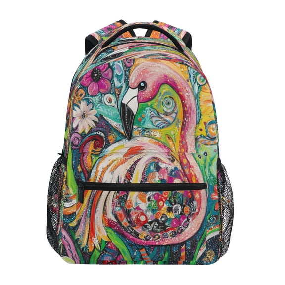 DIXRUYEE Backpack Schoolbag Flamingo in A Garden Of Colors Pattern 15L/18L 2-SIZE