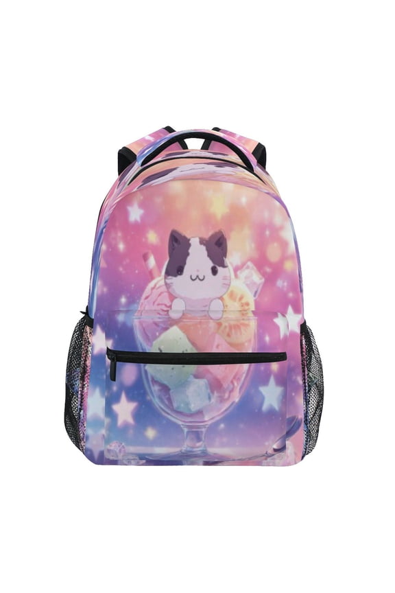 Backpack Schoolbag Cat Dessert Cup Pattern 15L/18L 2-SIZE