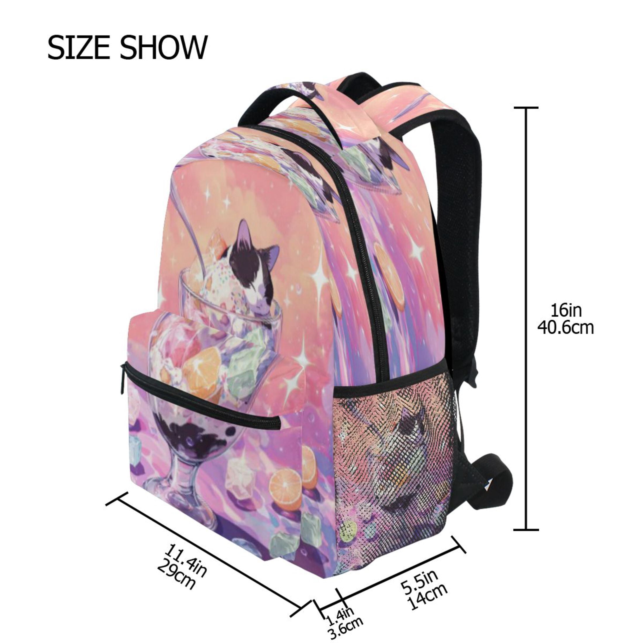 DIXRUYEE Backpack Schoolbag Cat Dessert Parfait Pattern 15L/18L 2-SIZE
