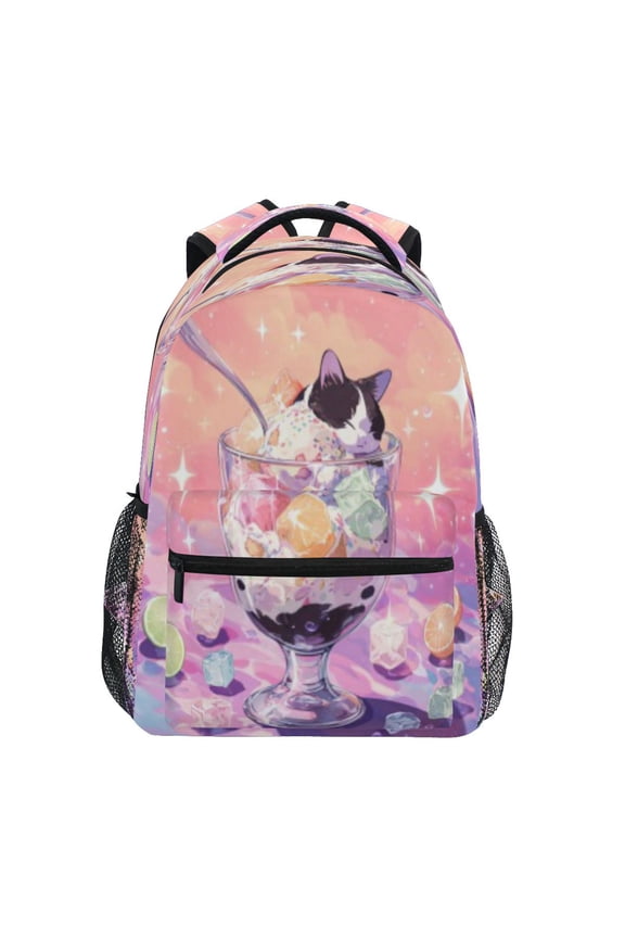 Backpack Schoolbag Cat Dessert Parfait Pattern 15L/18L 2-SIZE
