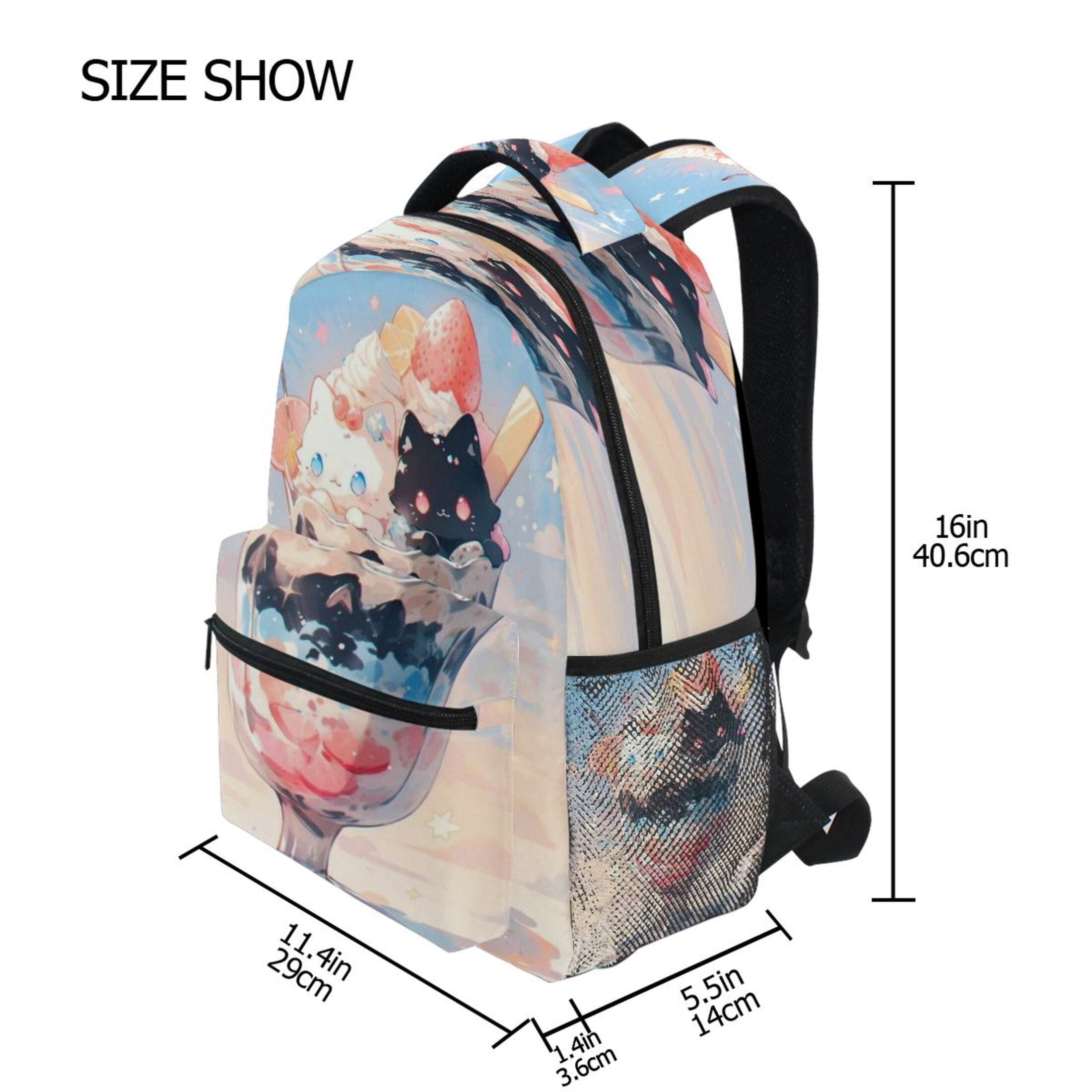 DIXRUYEE Backpack Schoolbag Cat Fruity Sundae Pattern 15L/18L 2-SIZE