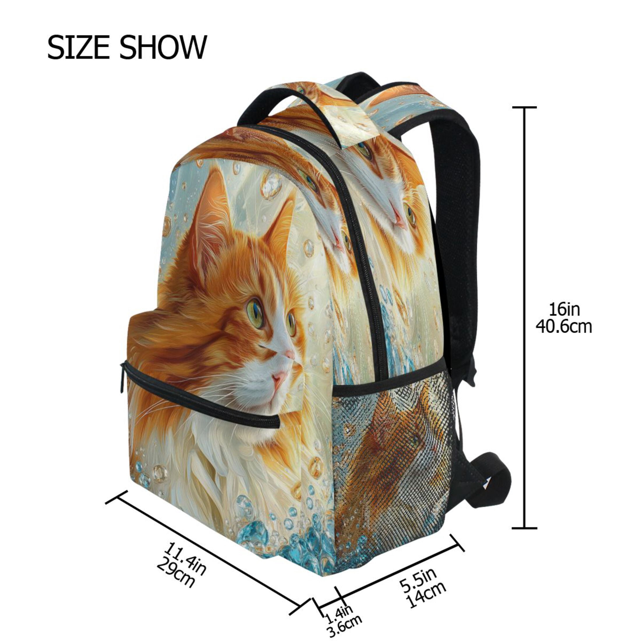 DIXRUYEE Backpack Schoolbag Cat in A Bubble Bath Pattern 15L/18L 2-SIZE
