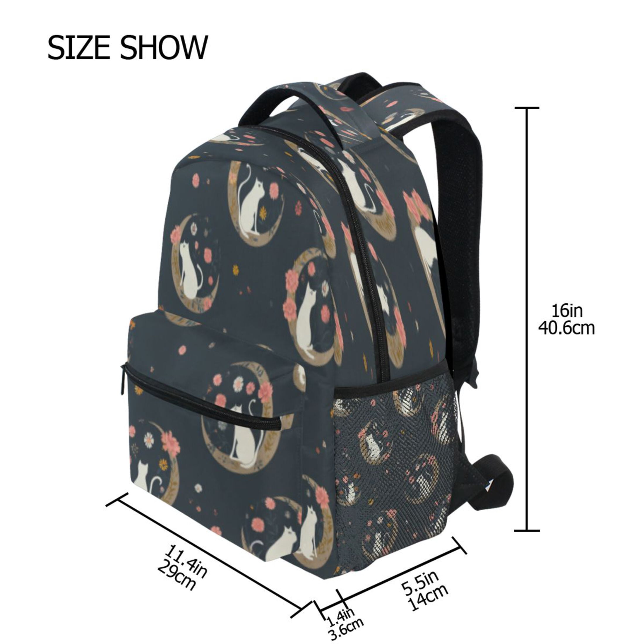DIXRUYEE Backpack Schoolbag Cats and Moon Bubbles Dark Pattern 15L/18L 2-SIZE