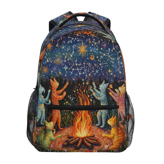 DIXRUYEE Backpack Schoolbag Cats under The Starlit Sky Pattern 15L/18L 2-SIZE