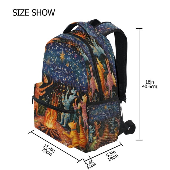 DIXRUYEE Backpack Schoolbag Cats under The Starlit Sky Pattern 15L/18L 2-SIZE