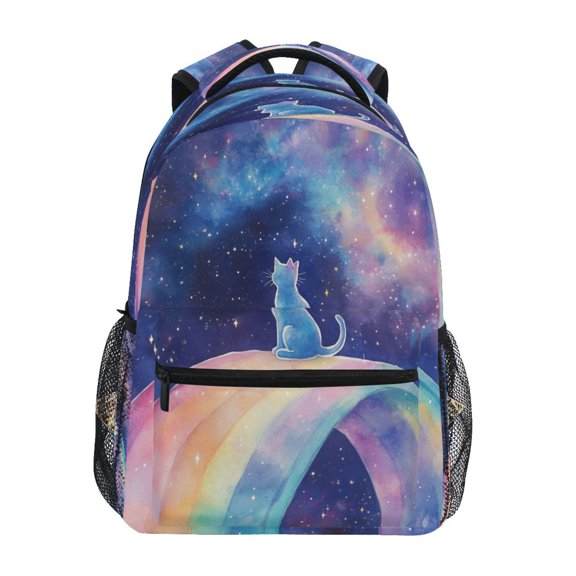 DIXRUYEE Backpack Schoolbag Celestial Cat on A Rainbow Pattern 15L/18L 2-SIZE