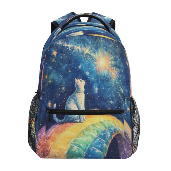 DIXRUYEE Backpack Schoolbag Celestial Cat on A Rainbow Pattern 15L/18L 2-SIZE