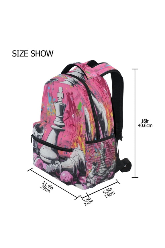 Backpack Schoolbag Chess Pieces in Chaos Pattern 15L/18L 2-SIZE