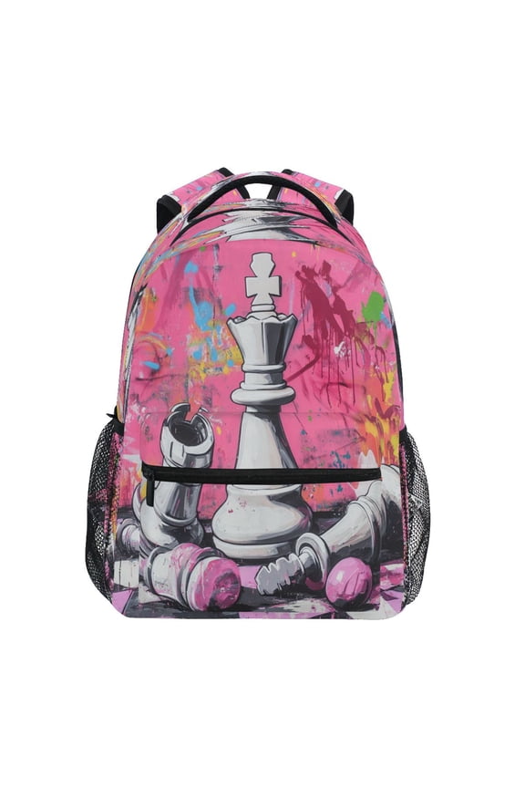 Backpack Schoolbag Chess Pieces in Chaos Pattern 15L/18L 2-SIZE
