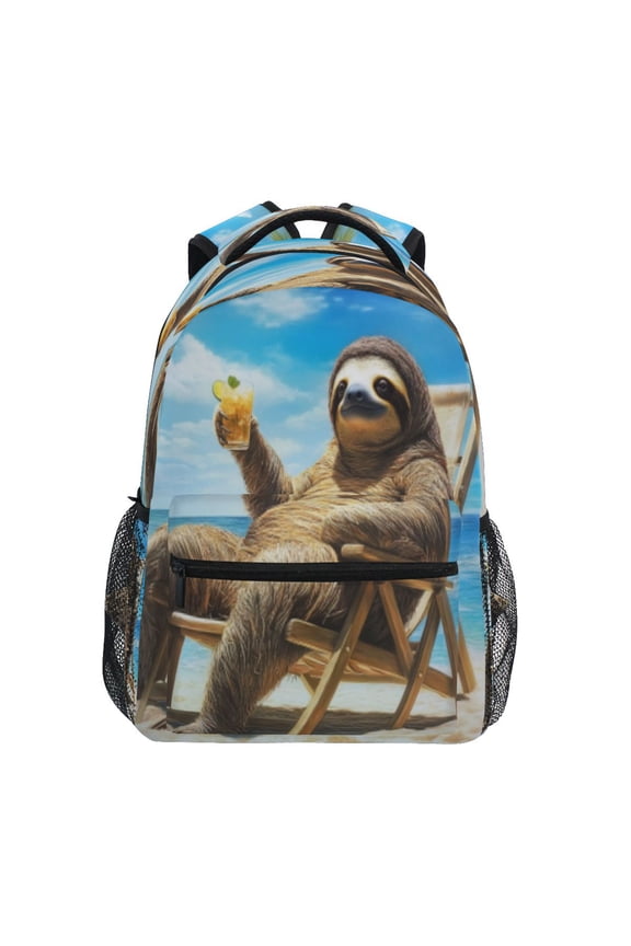 Backpack Schoolbag Chill Sloth with A Tropical Drink Pattern 15L/18L 2-SIZE