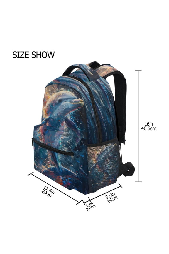 Backpack Schoolbag Cosmic Dolphin Pattern 15L/18L 2-SIZE