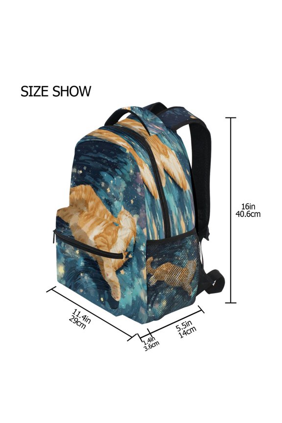 Backpack Schoolbag Cosmic Floating Cat Pattern 15L/18L 2-SIZE