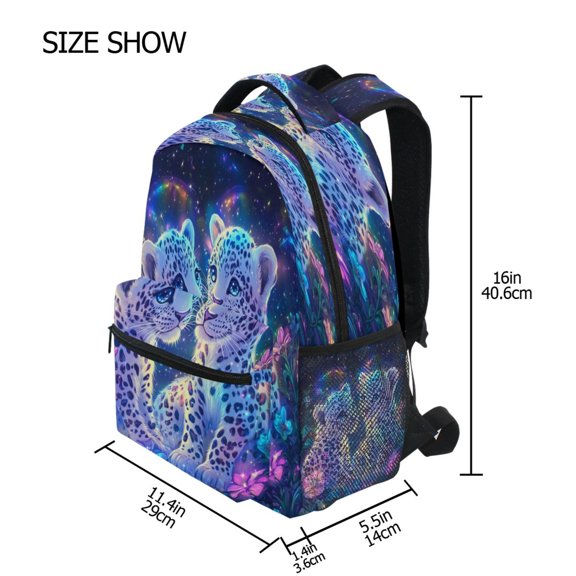 DIXRUYEE Backpack Schoolbag Cosmic Leopard Twins Pattern 15L/18L 2-SIZE