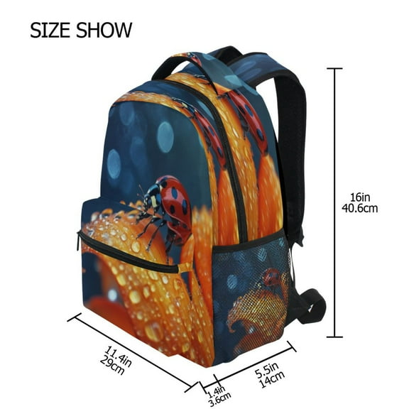 DIXRUYEE Backpack Schoolbag Dew-kissed Ladybug Pattern 15L/18L 2-SIZE