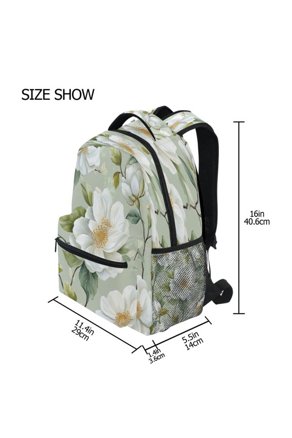 Backpack Schoolbag Elegant White Garden Pattern 15L/18L 2-SIZE