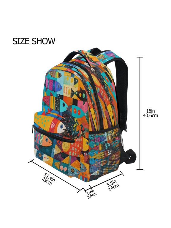 Backpack Schoolbag Fish Mosaic Pattern 15L/18L 2-SIZE