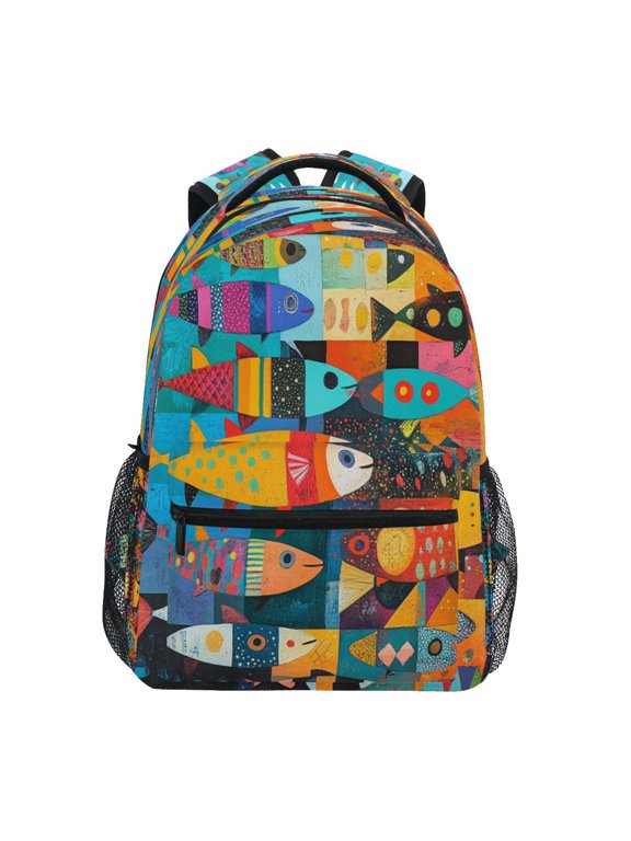 Backpack Schoolbag Fish Mosaic Pattern 15L/18L 2-SIZE