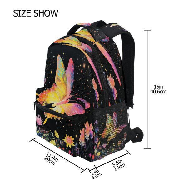 DIXRUYEE Backpack Schoolbag Floral Glow Butterfly Pattern 15L/18L 2-SIZE