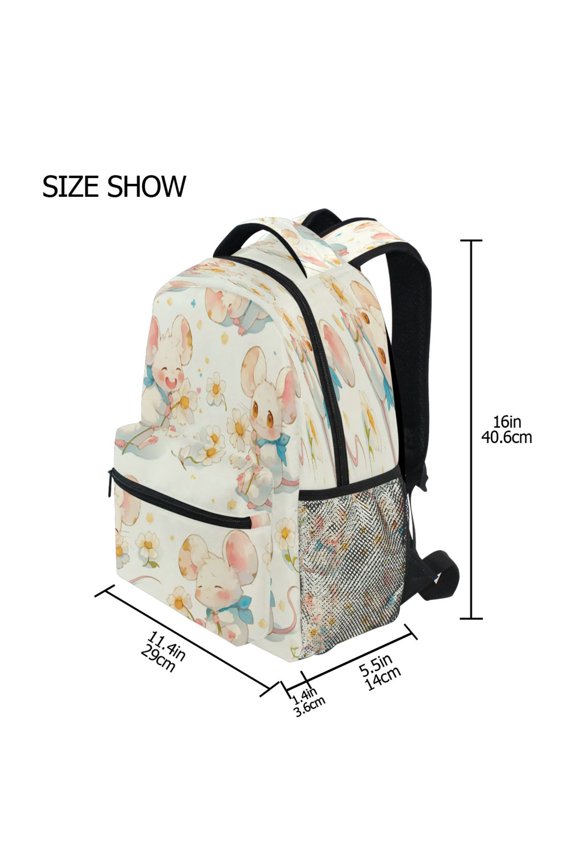 Backpack Schoolbag Flower Mice Pattern 15L/18L 2-SIZE