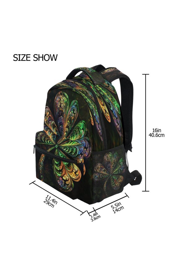 Backpack Schoolbag Fractal Four-leaf Clover Pattern 15L/18L 2-SIZE