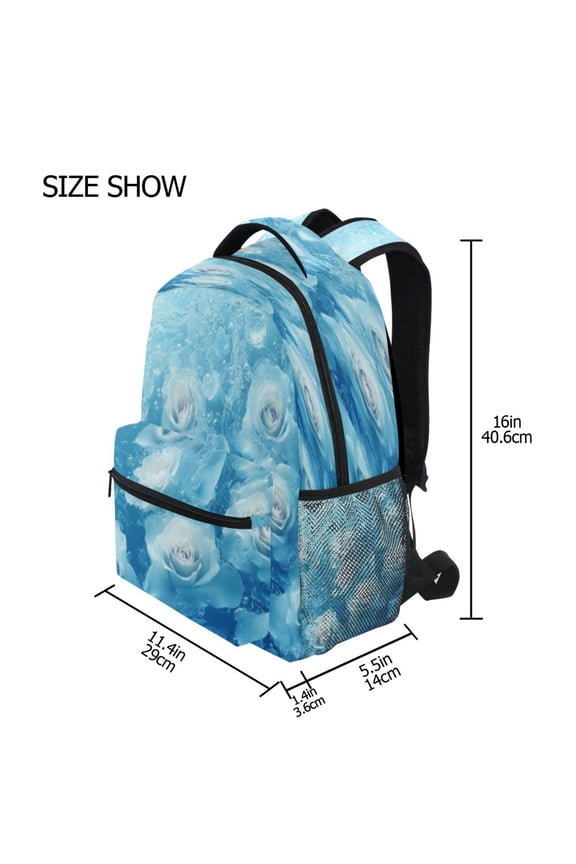 Backpack Schoolbag Frozen White Roses Pattern 15L/18L 2-SIZE