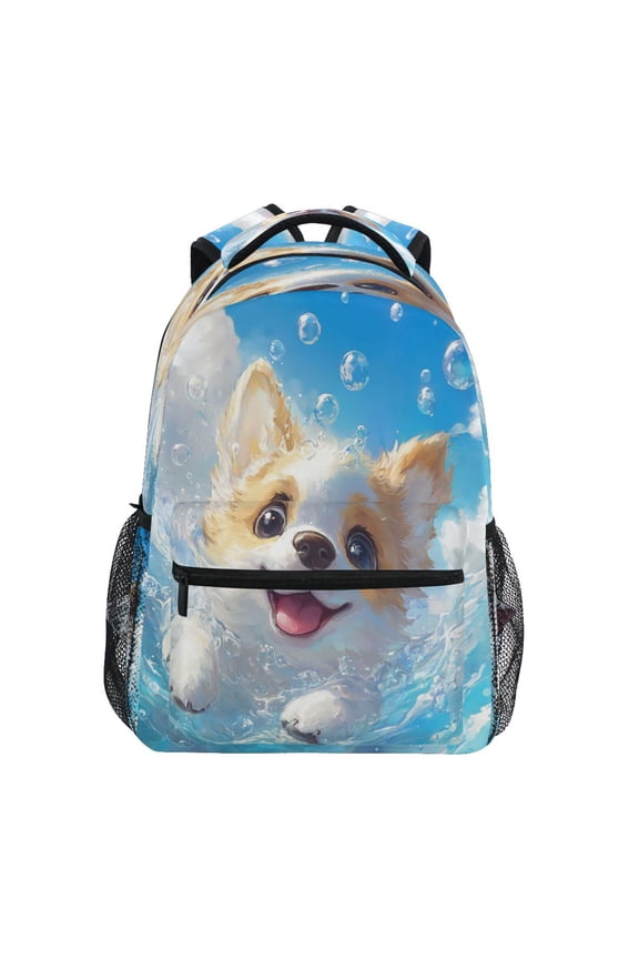 Backpack Schoolbag Joyful Corgi in Splash-tastic Adventure Pattern 15L/18L 2-SIZE