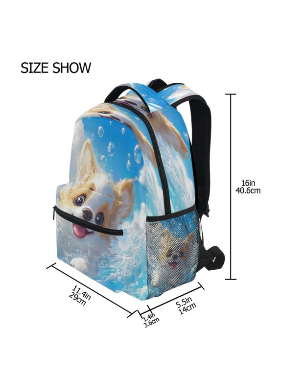Backpack Schoolbag Joyful Corgi in Splash-tastic Adventure Pattern 15L/18L 2-SIZE