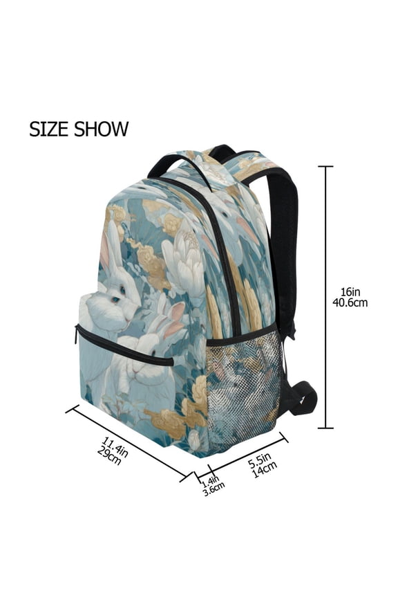 Backpack Schoolbag Moonlit Rabbits in Bloom Pattern 15L/18L 2-SIZE