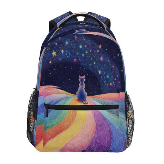 DIXRUYEE Backpack Schoolbag Mystical Cat under Starlit Skies Pattern 15L/18L 2-SIZE
