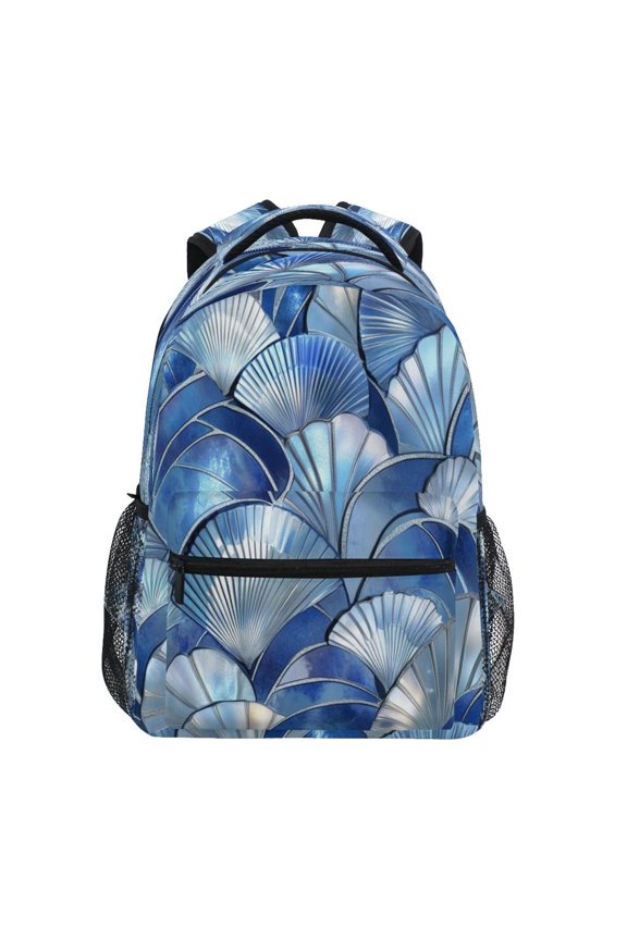 Backpack Schoolbag Ocean Wave Shells in Blue Pattern 15L/18L 2-SIZE