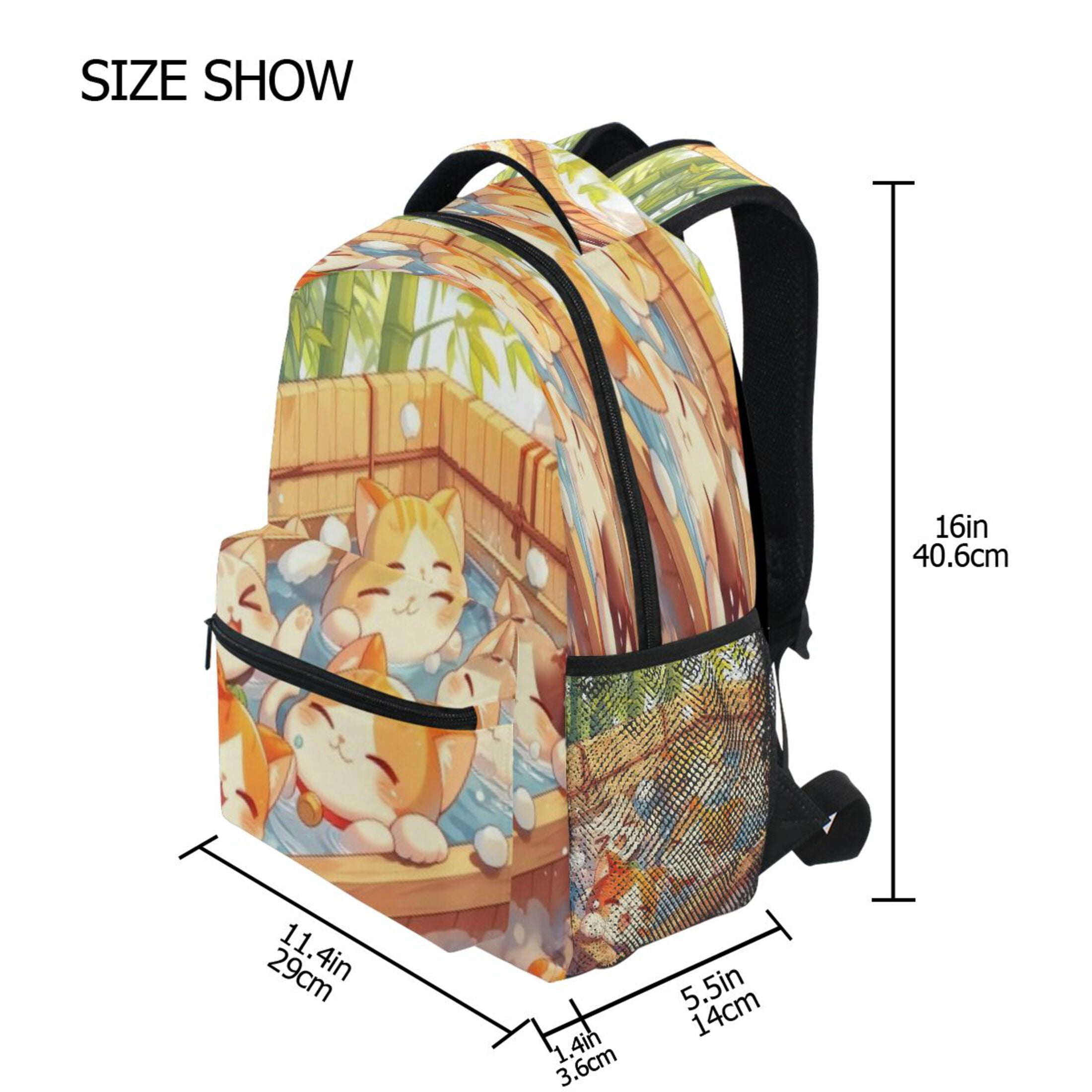 DIXRUYEE Backpack Schoolbag Onsen Cats Bubbles Pattern 15L/18L 2-SIZE