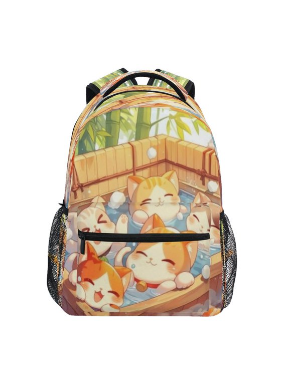 Backpack Schoolbag Onsen Cats Bubbles Pattern 15L/18L 2-SIZE