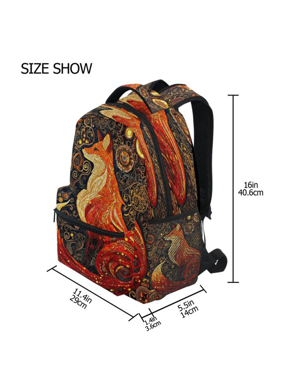 Backpack Schoolbag Ornate Red Fox Pattern 15L/18L 2-SIZE