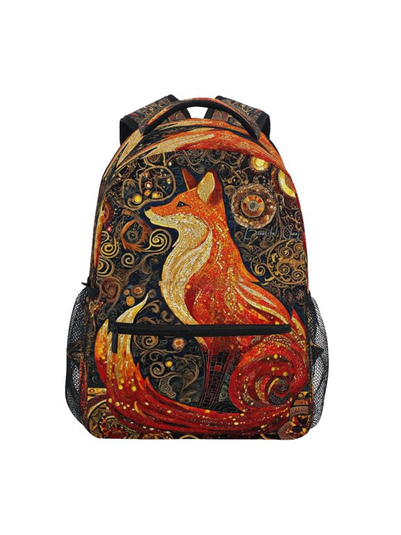 Backpack Schoolbag Ornate Red Fox Pattern 15L/18L 2-SIZE