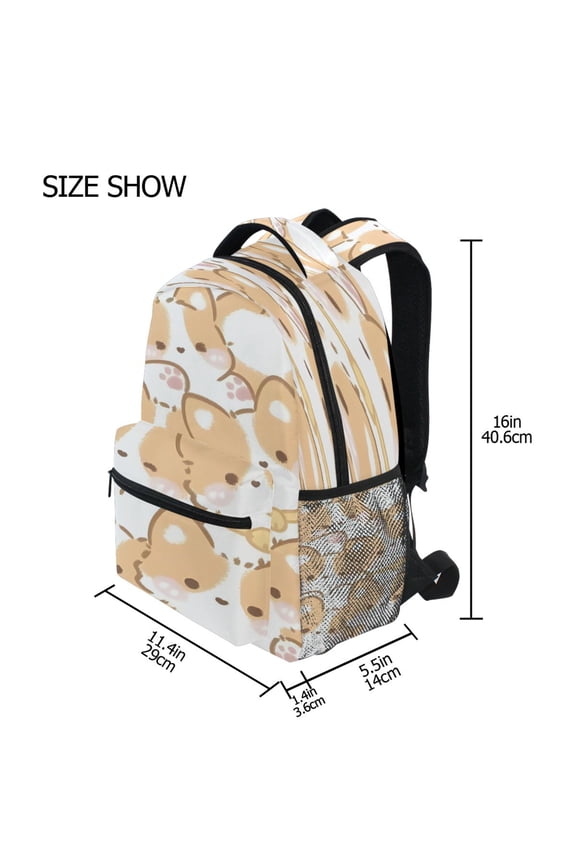 Backpack Schoolbag Peach Corgi Faces Pattern 15L/18L 2-SIZE