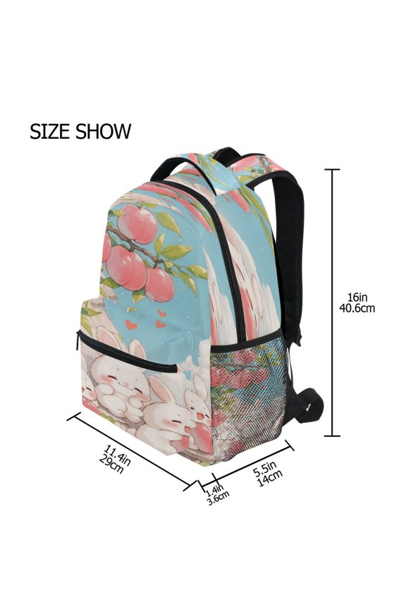 Backpack Schoolbag Peach Pile Bunnies Pattern 15L/18L 2-SIZE