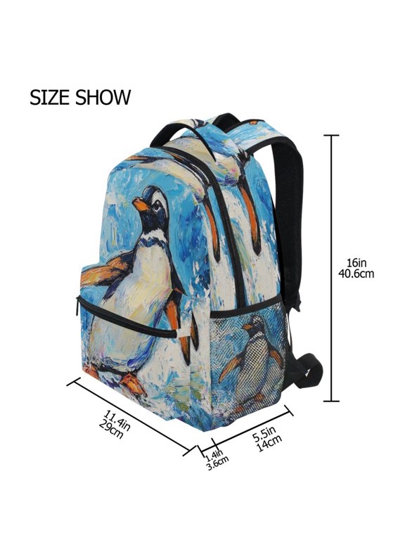 Backpack Schoolbag Penguin in The Waves Pattern 15L/18L 2-SIZE