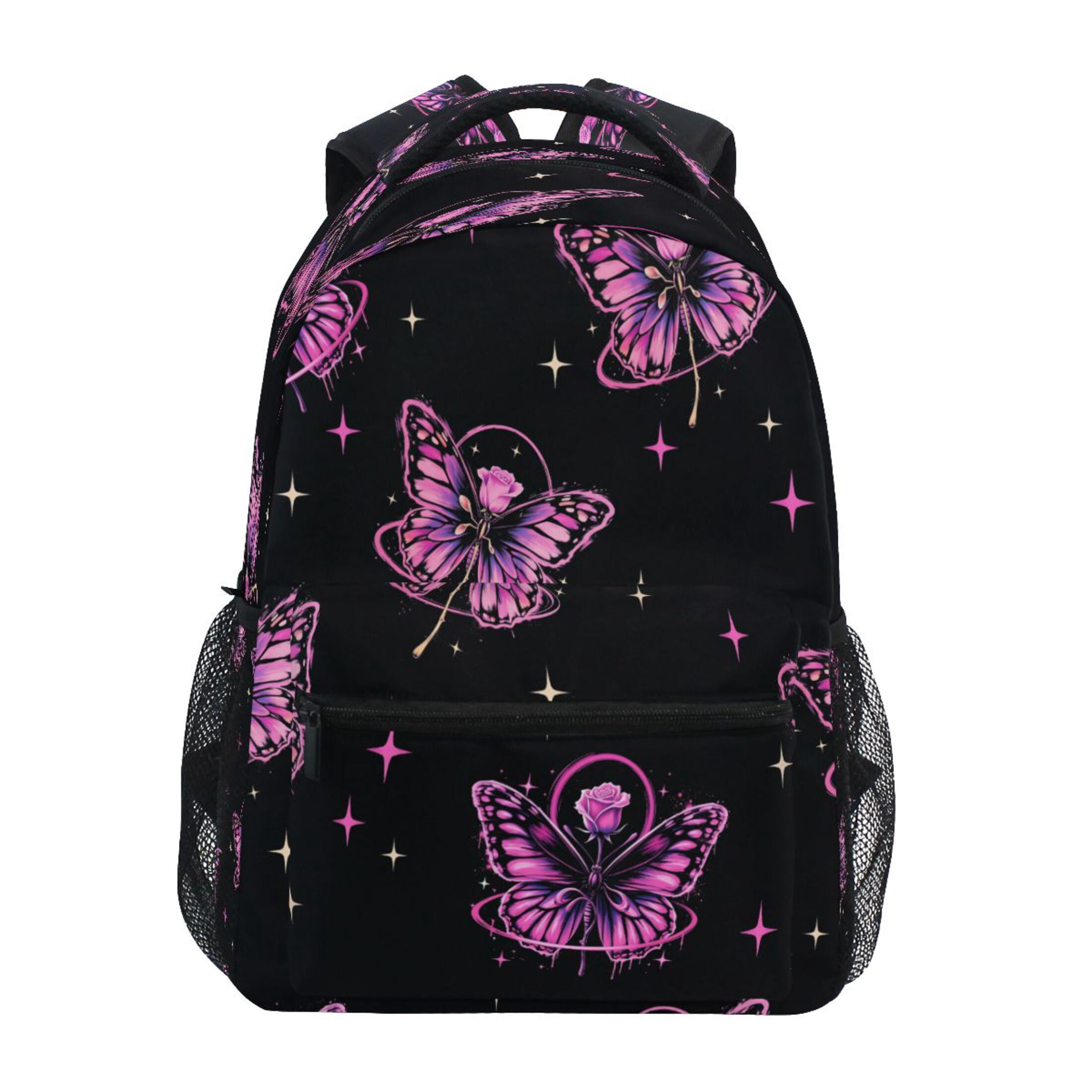 Butterfly Raffines Rucksack DIXRUYEE Backpack Schoolbag Pink Butterflies and Roses Pattern Pattern ...