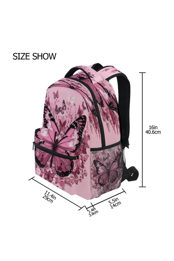 Backpack Schoolbag Pink Butterfly Heart Pattern 15L/18L 2-SIZE