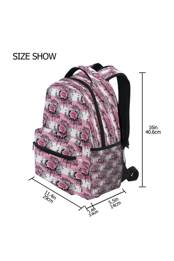 Backpack Schoolbag Pink Floral Lattice Pattern 15L/18L 2-SIZE