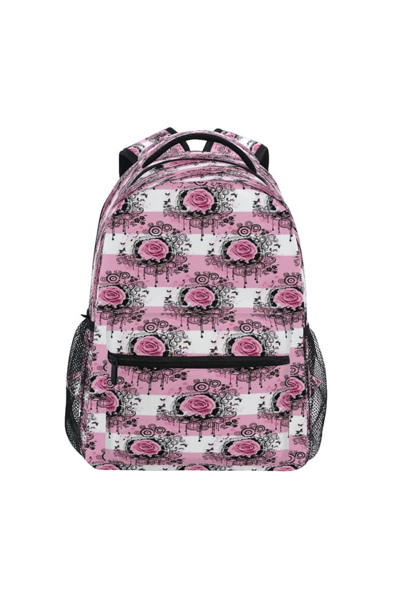 Backpack Schoolbag Pink Floral Lattice Pattern 15L/18L 2-SIZE