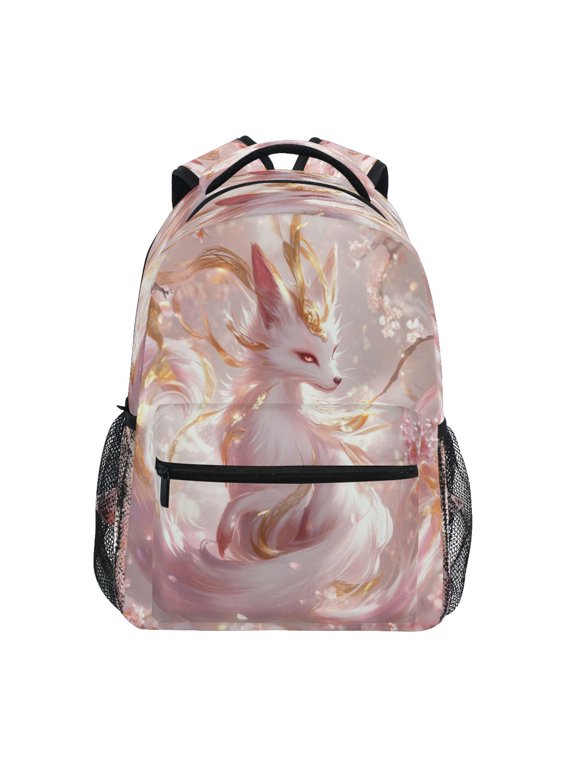 Backpack Schoolbag Pink Flower-adorned Fox Pattern 15L/18L 2-SIZE